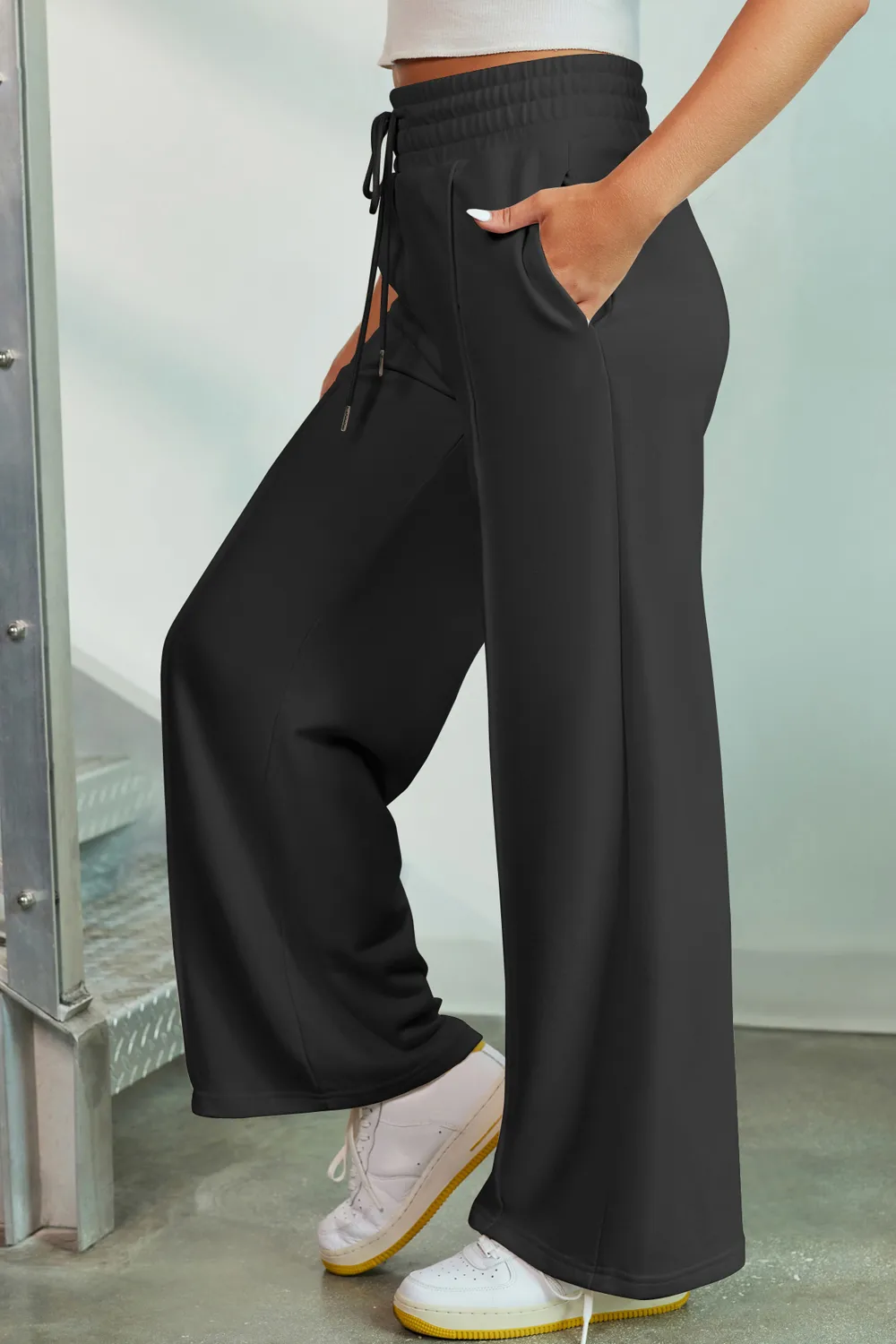 Drawstring Wide Leg Pants with Pockets, image 11