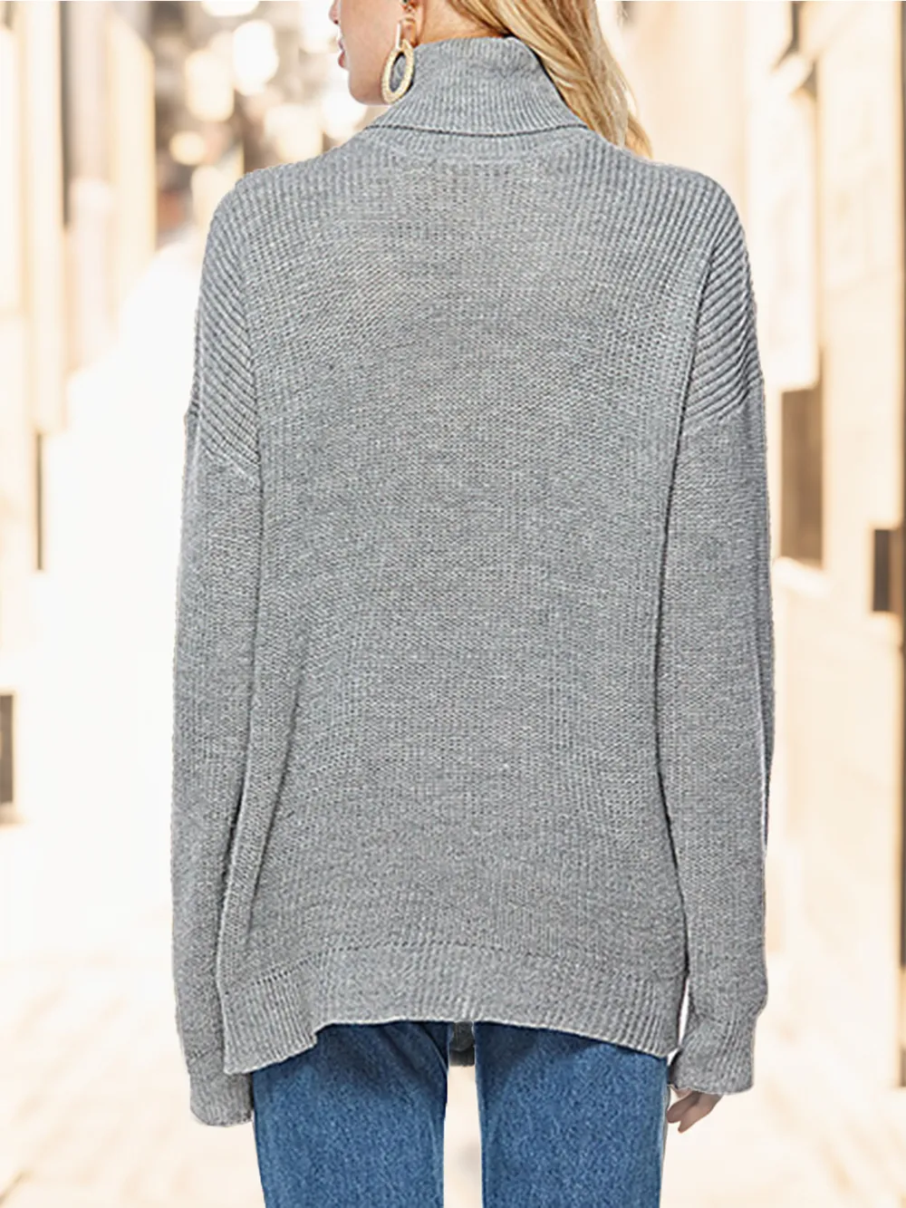 Turtleneck Drop Shoulder Long Sleeve Sweater, image 4