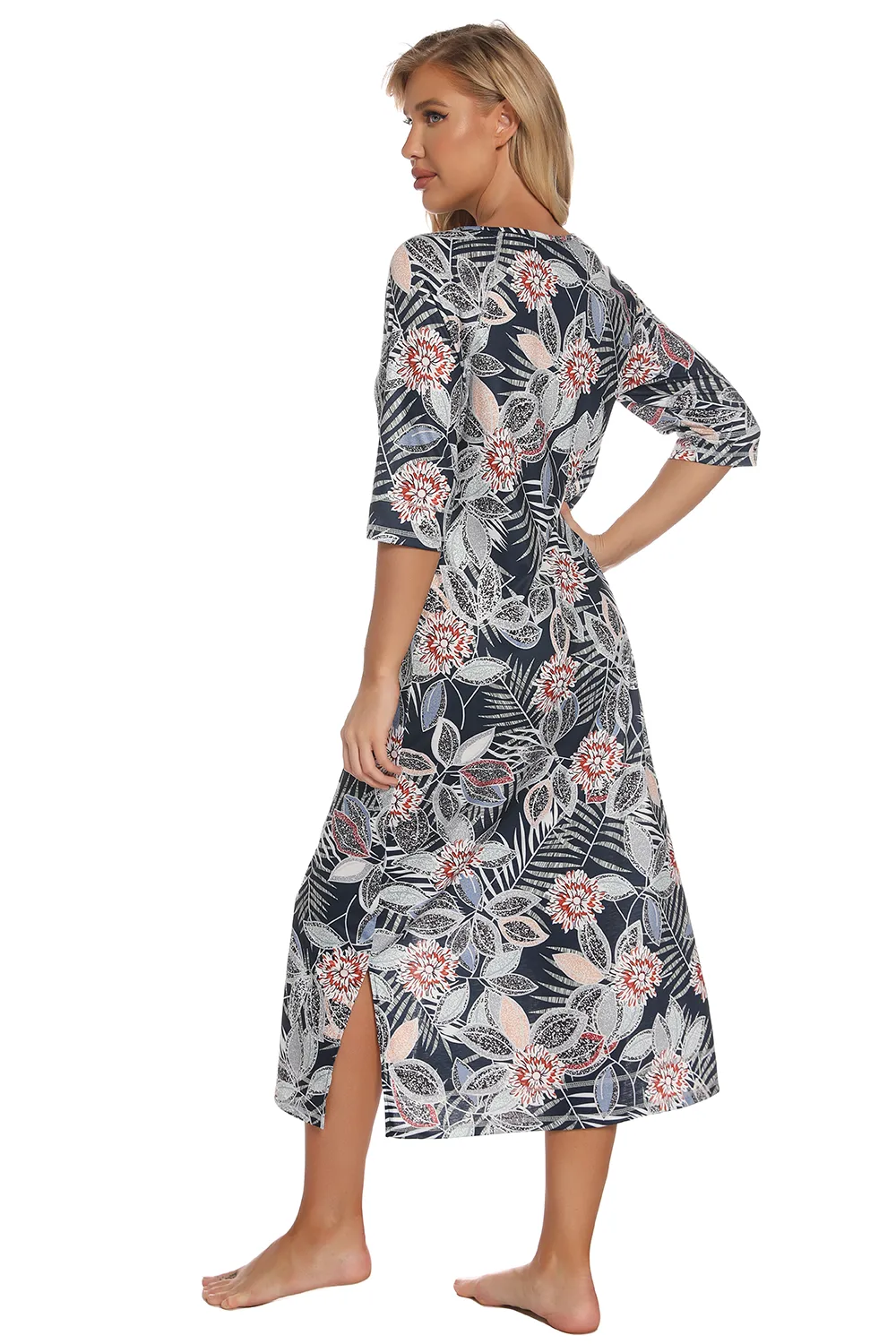 Printed Slit Night Dress with Pockets, image 11