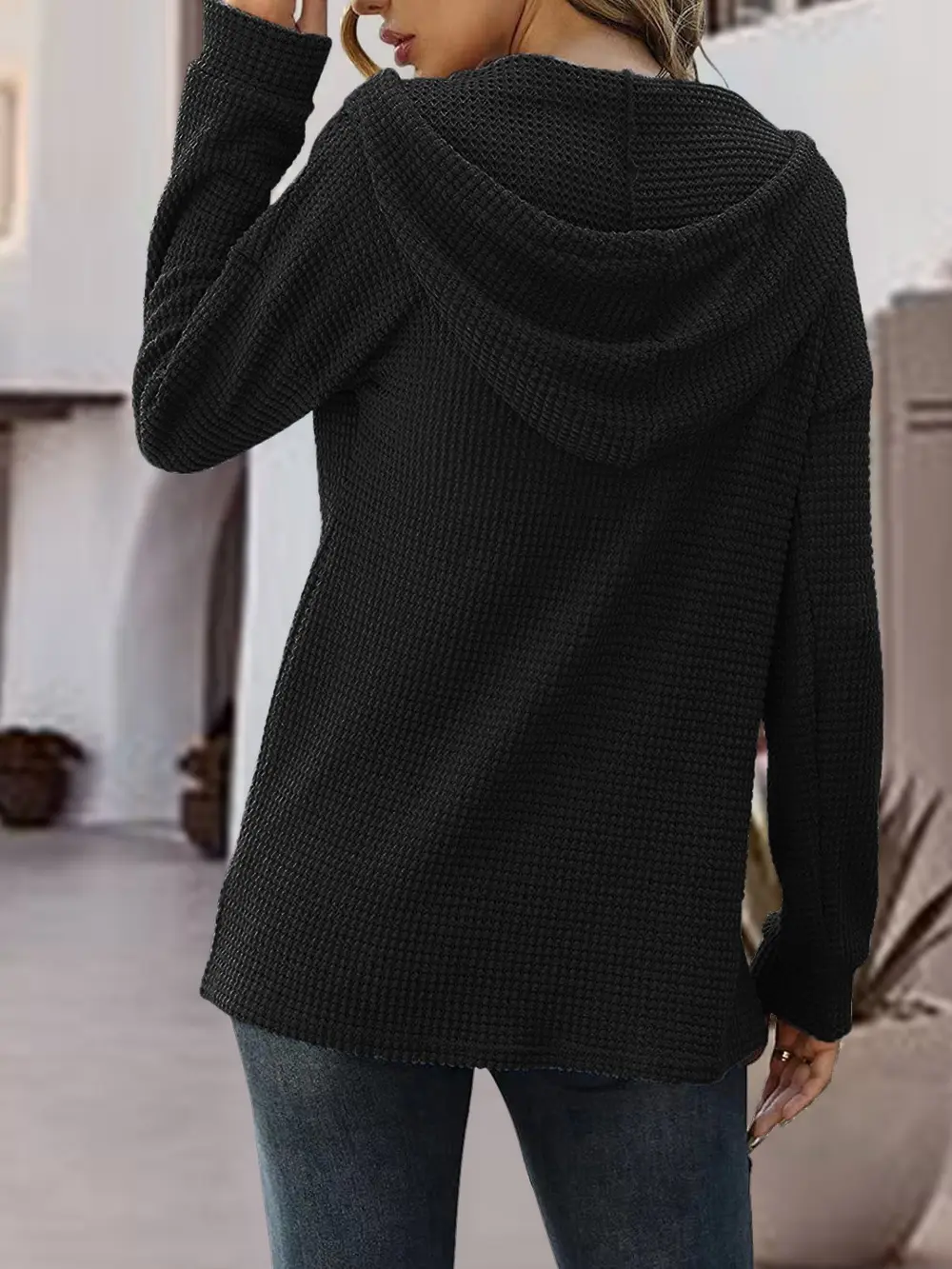Half Button Up Drawstring Hoodie, image 18