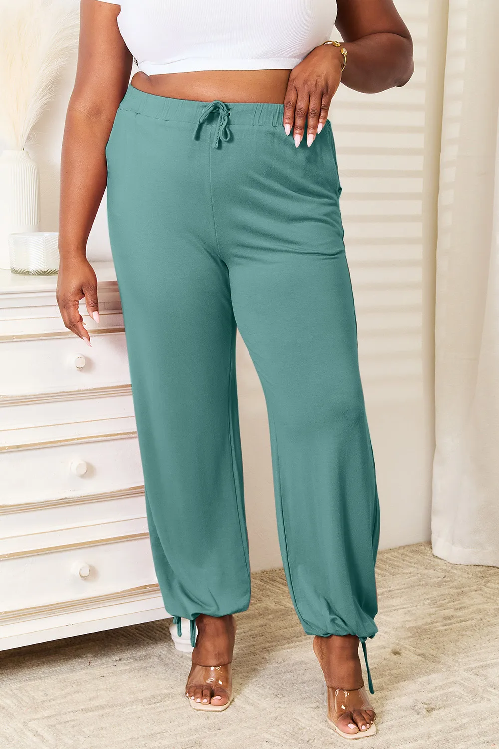 Full Size Soft Rayon Drawstring Waist Pants with Pockets, image 9