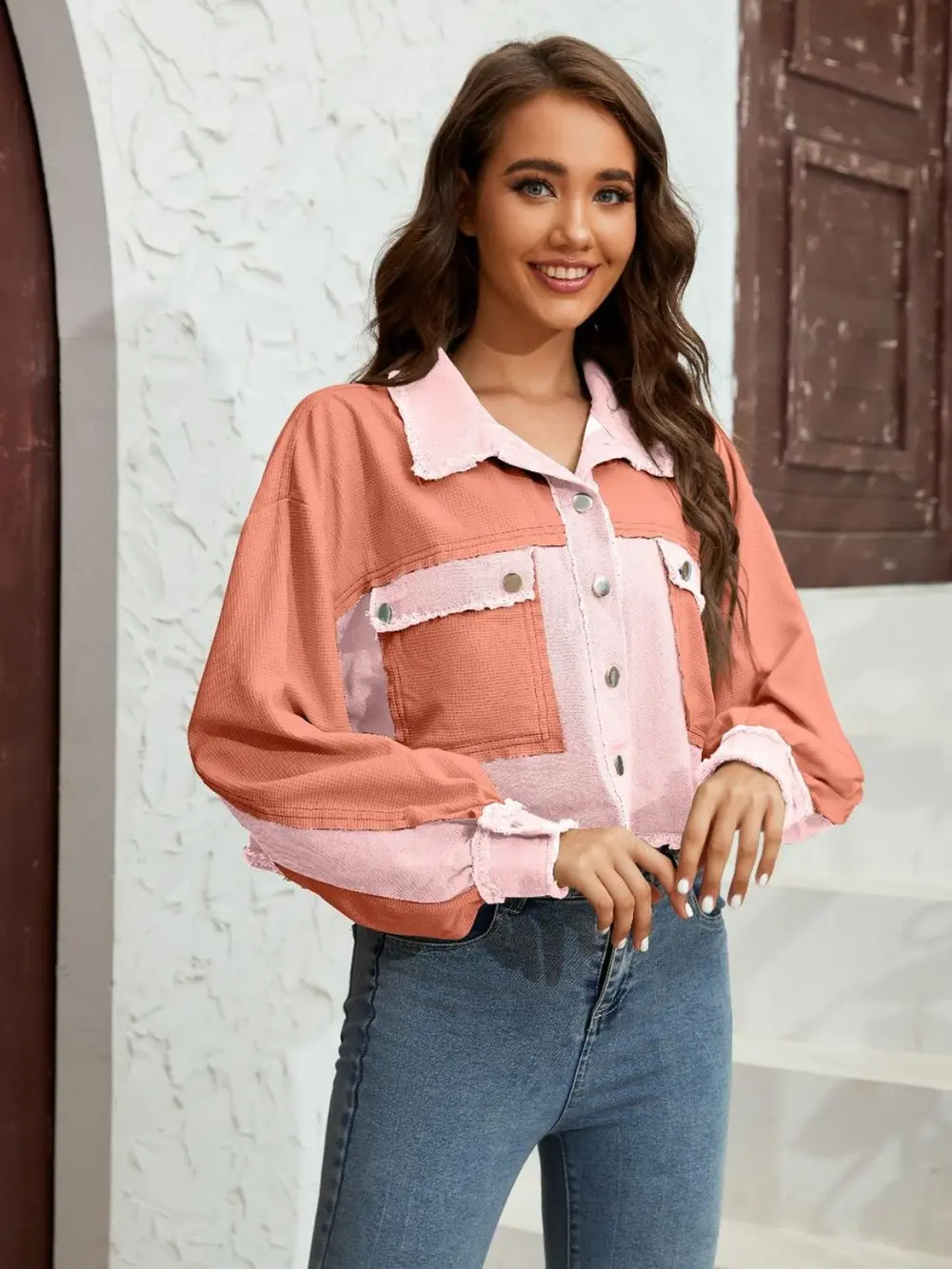 Color Block Crop Jacket with Pockets, image 3