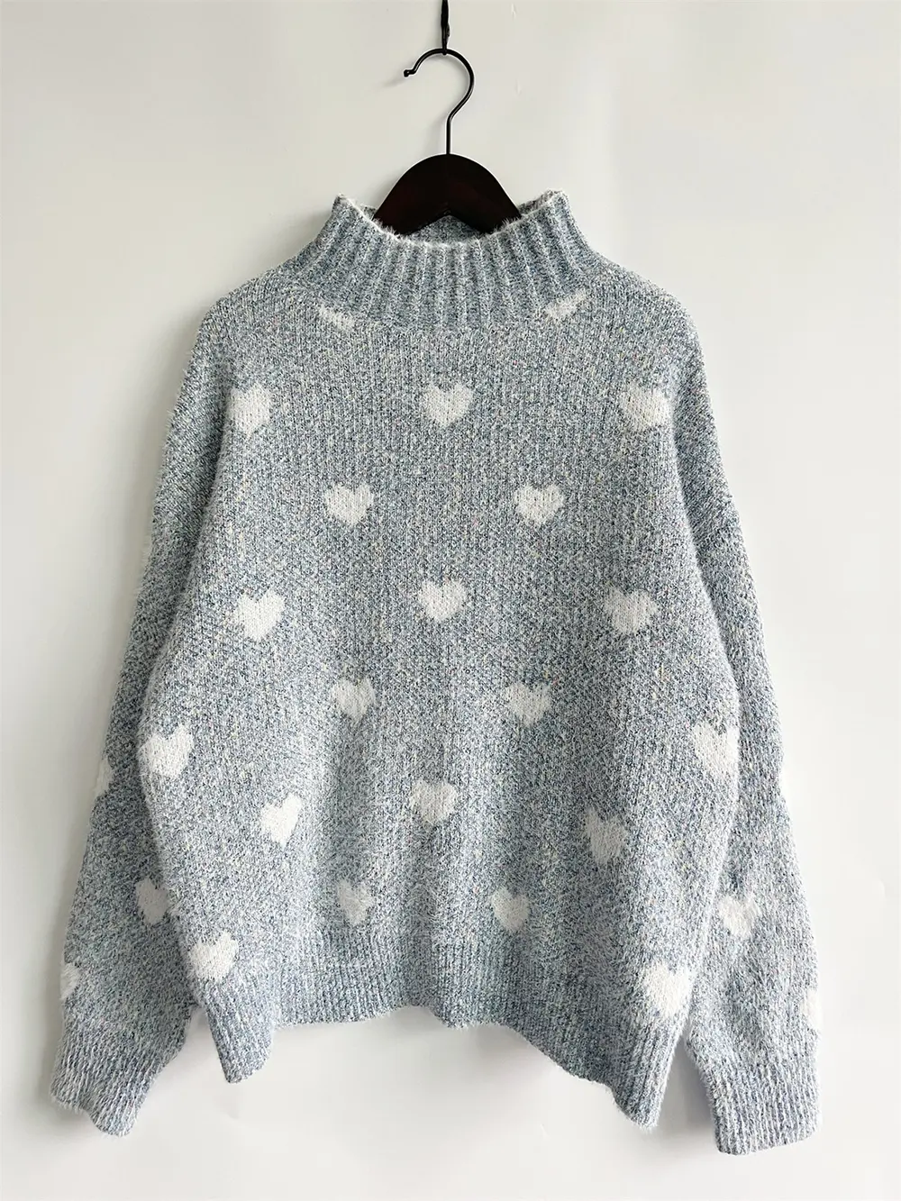 Heart Heathered Turtleneck Drop Shoulder Sweater, image 4
