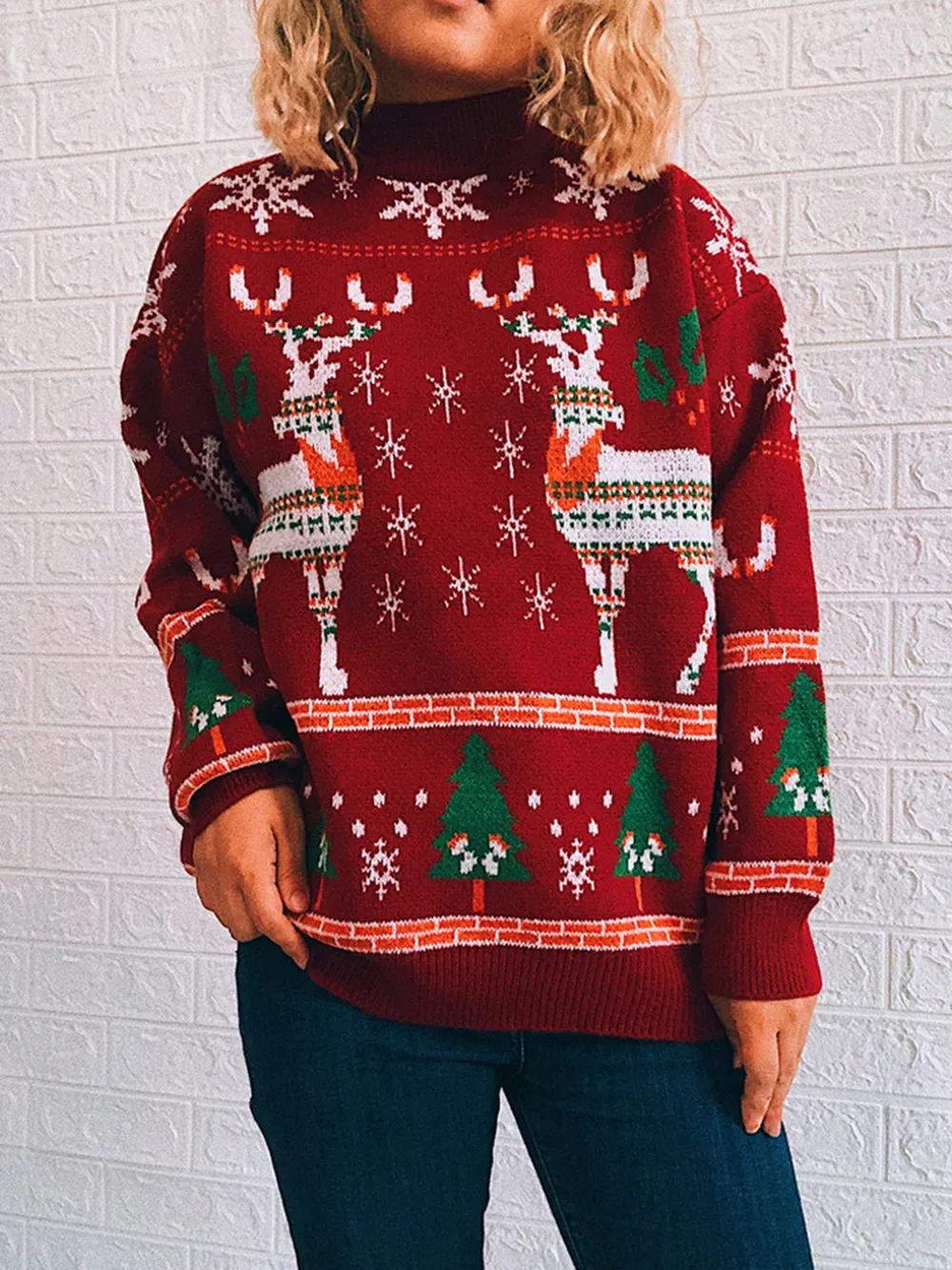 Turtleneck Drop Shoulder Long Sleeve Sweater, image 4