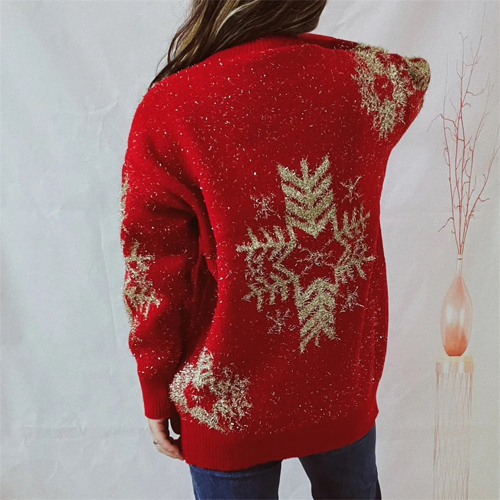 Snowflake Pattern Long Sleeve Sweater, image 3