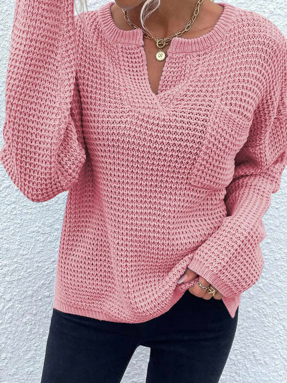 Notched Long Sleeve Sweater, image 4