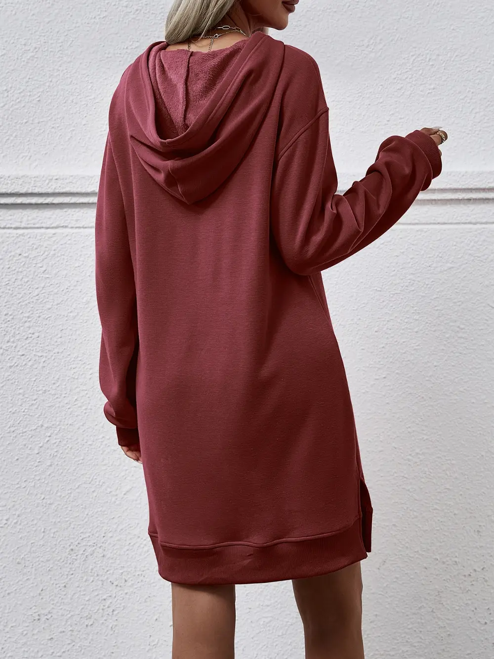 Slit Long Sleeve Hooded Dress with Pocket, image 15