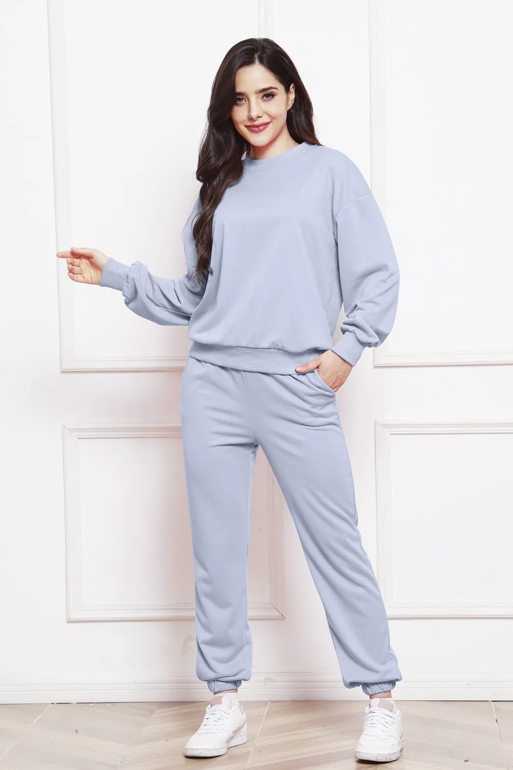 Round Neck Long Sleeve Sweatshirt and Pants Set, image 17