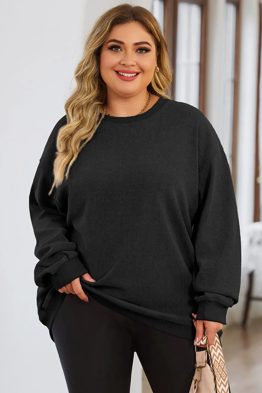 Plus Size Round Neck Dropped Shoulder Sweatshirt, image 8