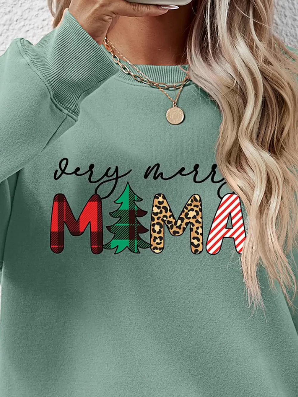 Letter Graphic Round Neck Long Sleeve Sweatshirt, image 23