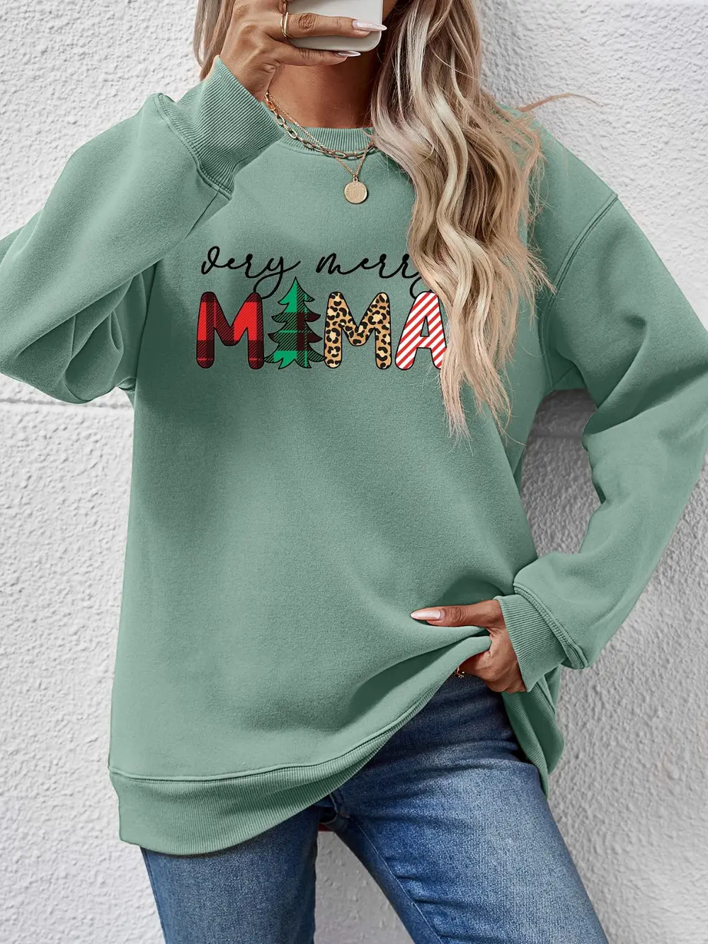 Letter Graphic Round Neck Long Sleeve Sweatshirt, image 22