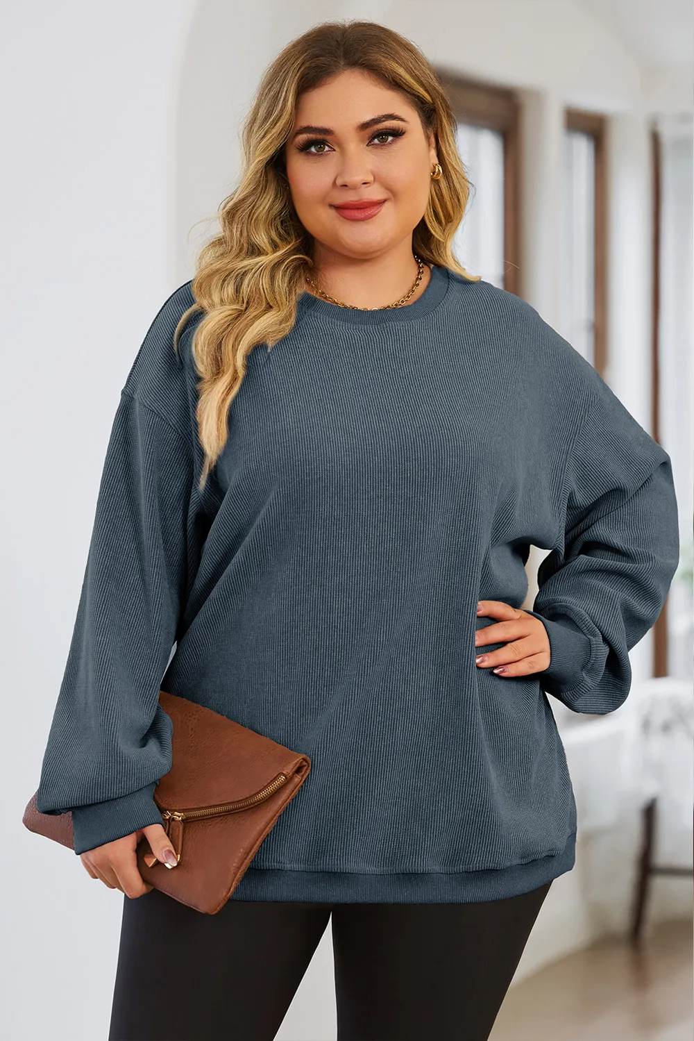 Plus Size Round Neck Dropped Shoulder Sweatshirt, image 9