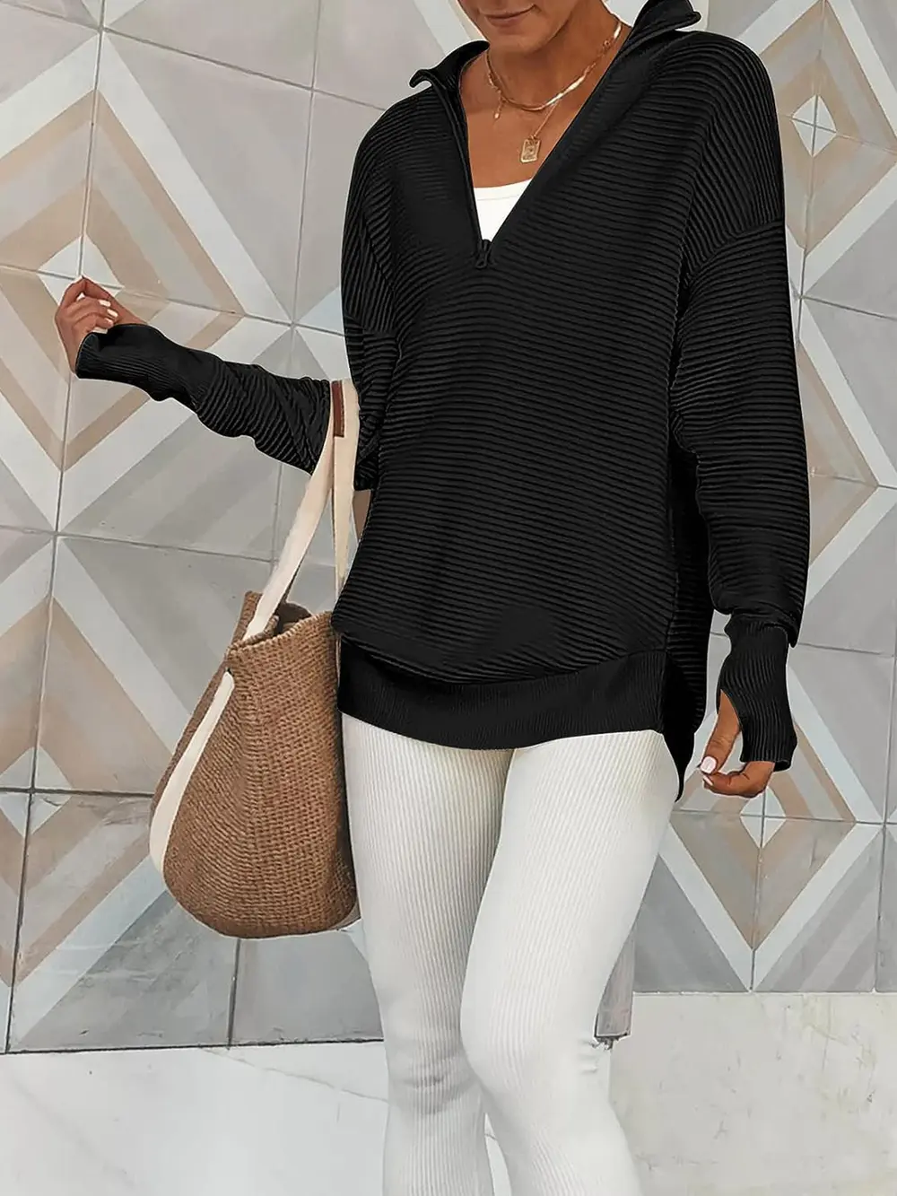 Half Zip Long Sleeve Knit Top, image 9