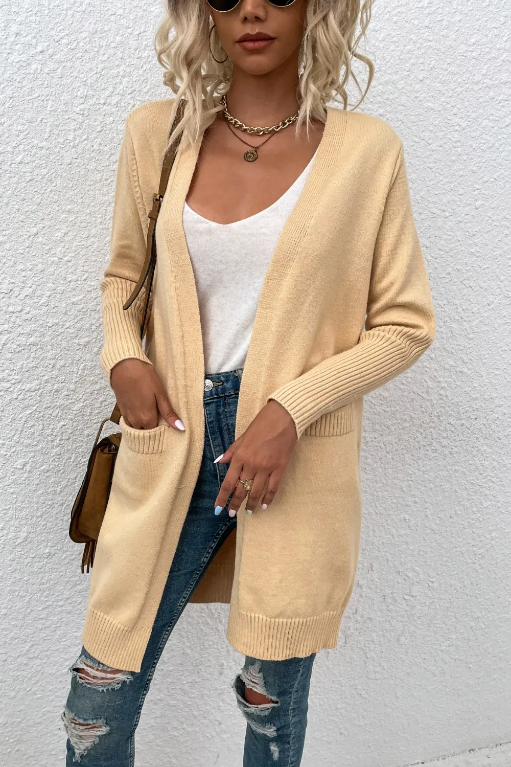 Open Front Long Sleeve Cardigan with Pockets, image 4