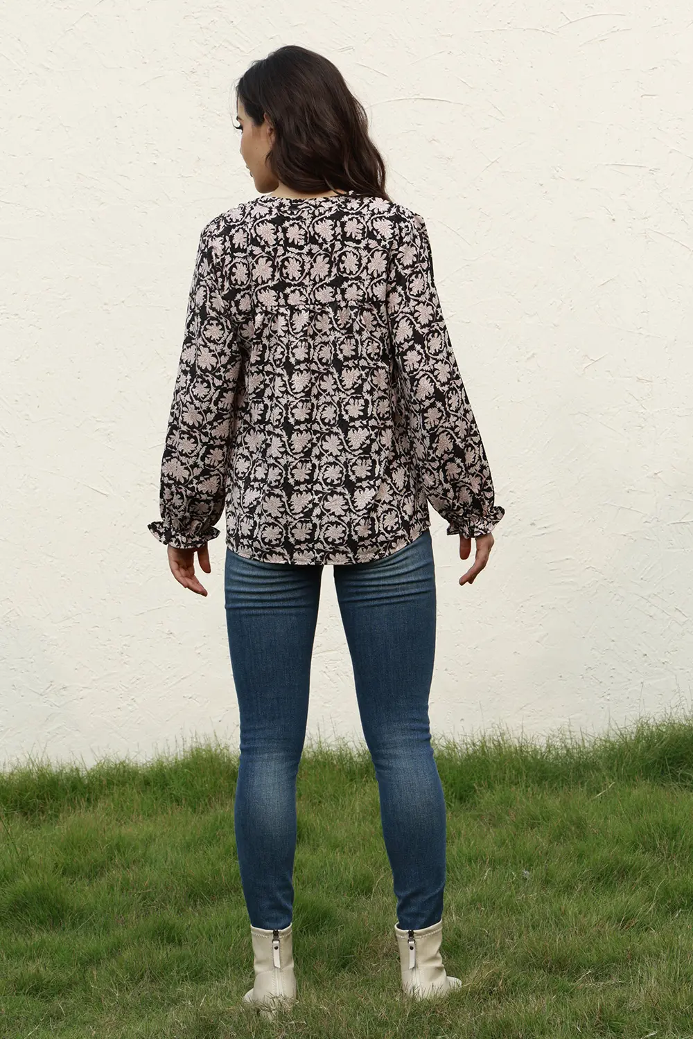 Floral Flounce Sleeve Round Neck Blouse, image 2