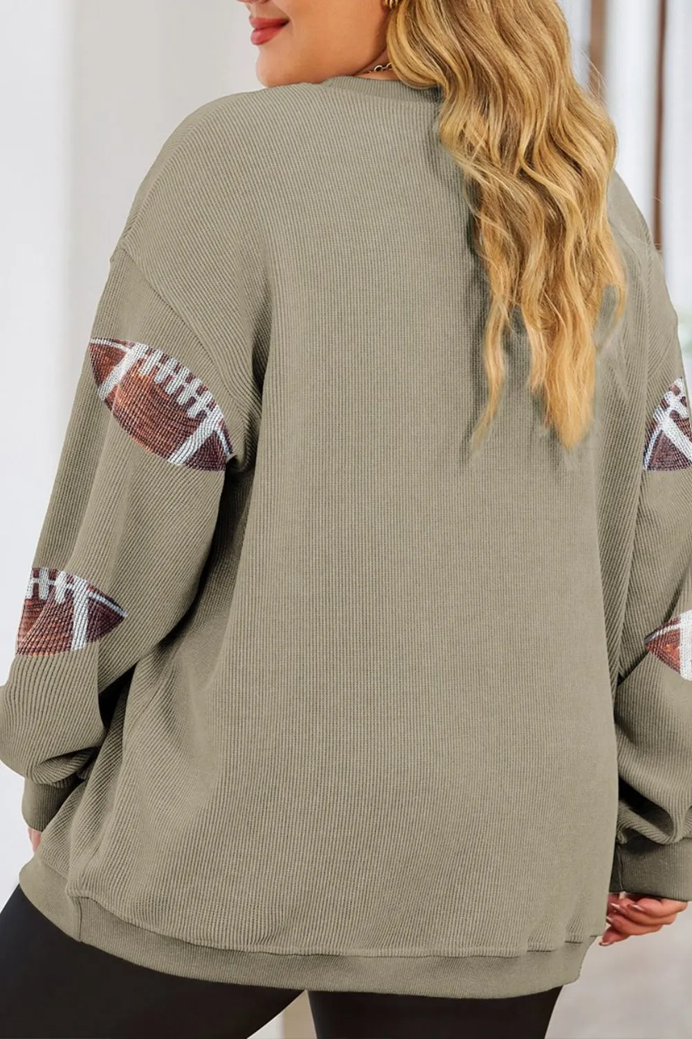 Plus Size Sequin Football Dropped Shoulder Sweatshirt, image 3