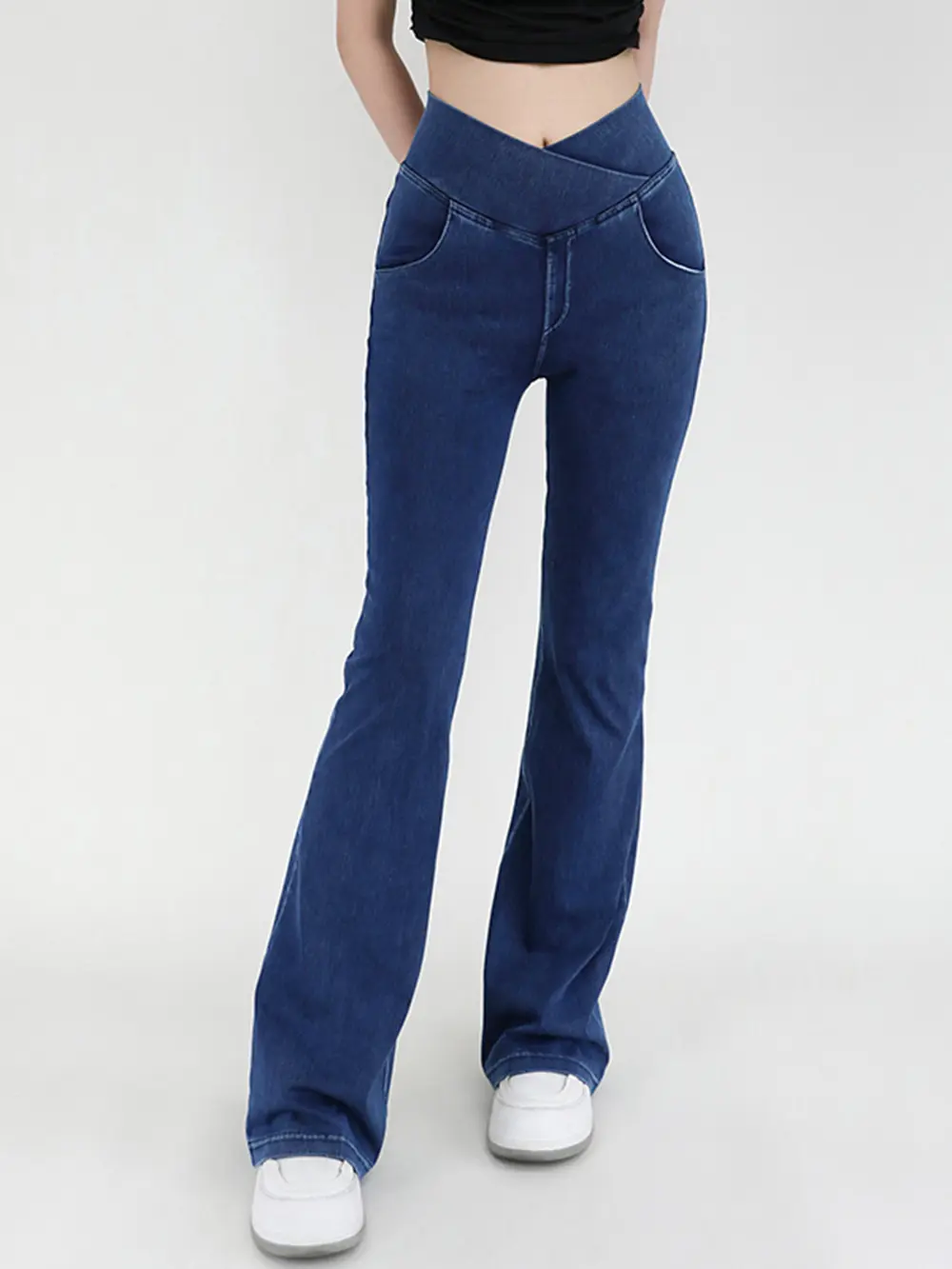 Wide Waistband Bootcut Jeans with Pockets, image 2