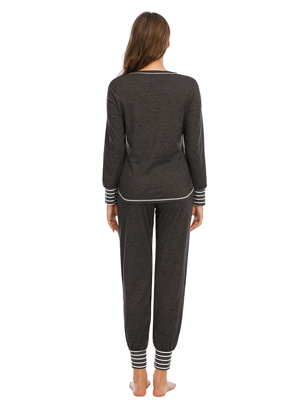 Round Neck Top and Pants Lounge Set, image 2