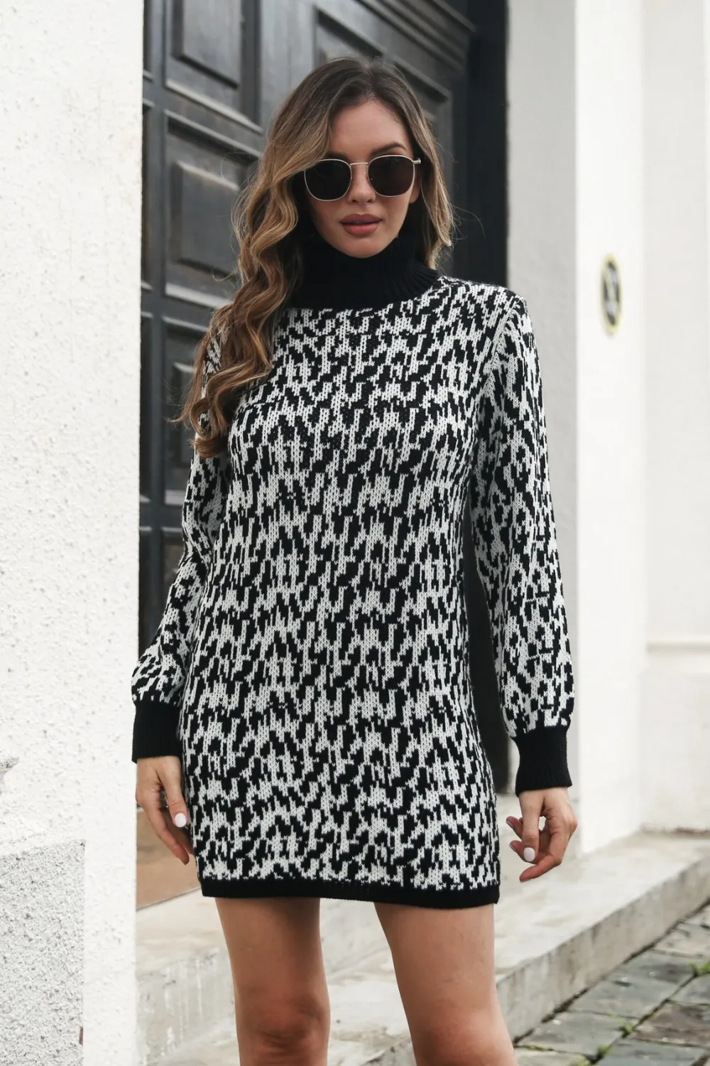 Heathered Turtleneck Mini Sweater Dress, image 3