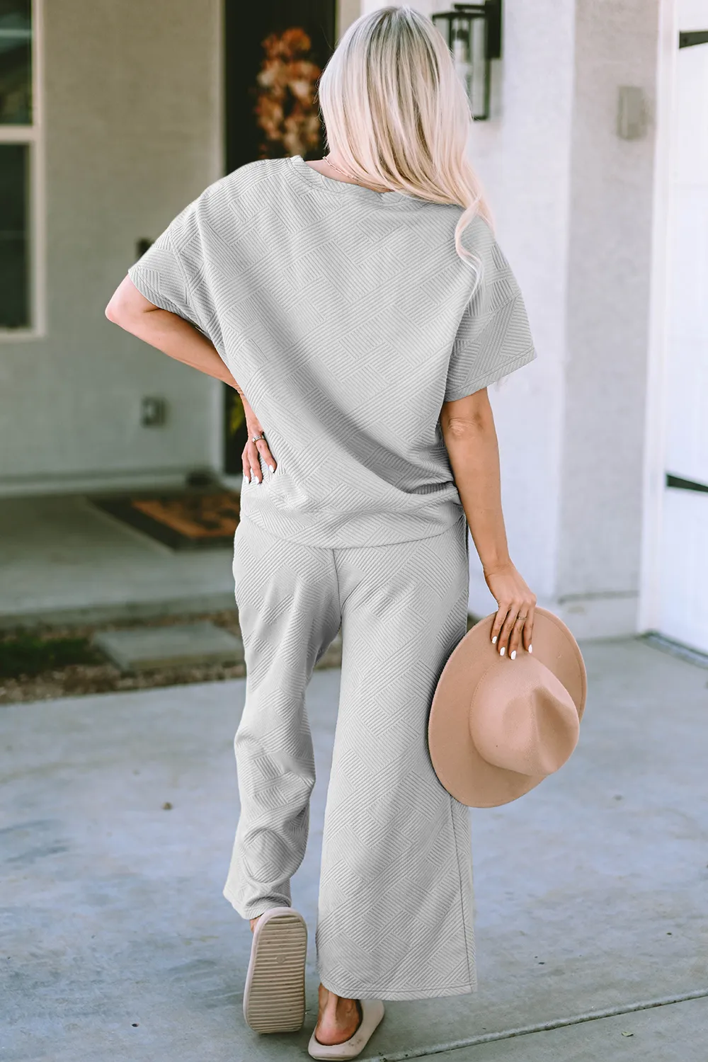 Full Size Texture Short Sleeve Top and Pants Set, image 6