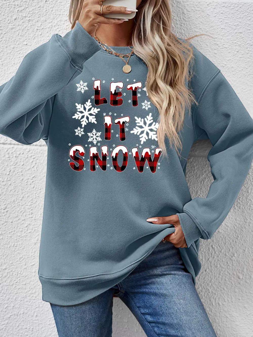LET IT SNOW Round Neck Long Sleeve Sweatshirt, image 13