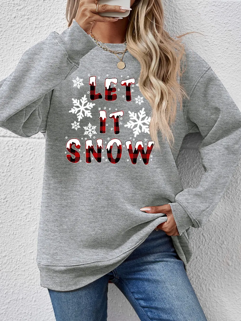 LET IT SNOW Round Neck Long Sleeve Sweatshirt, image 7