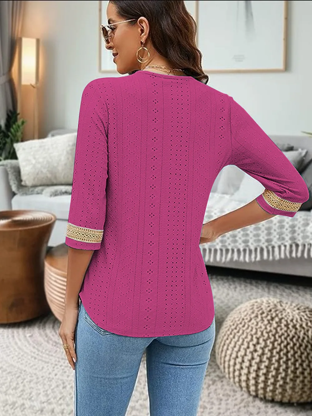 V-Neck Eyelet Blouse, image 36