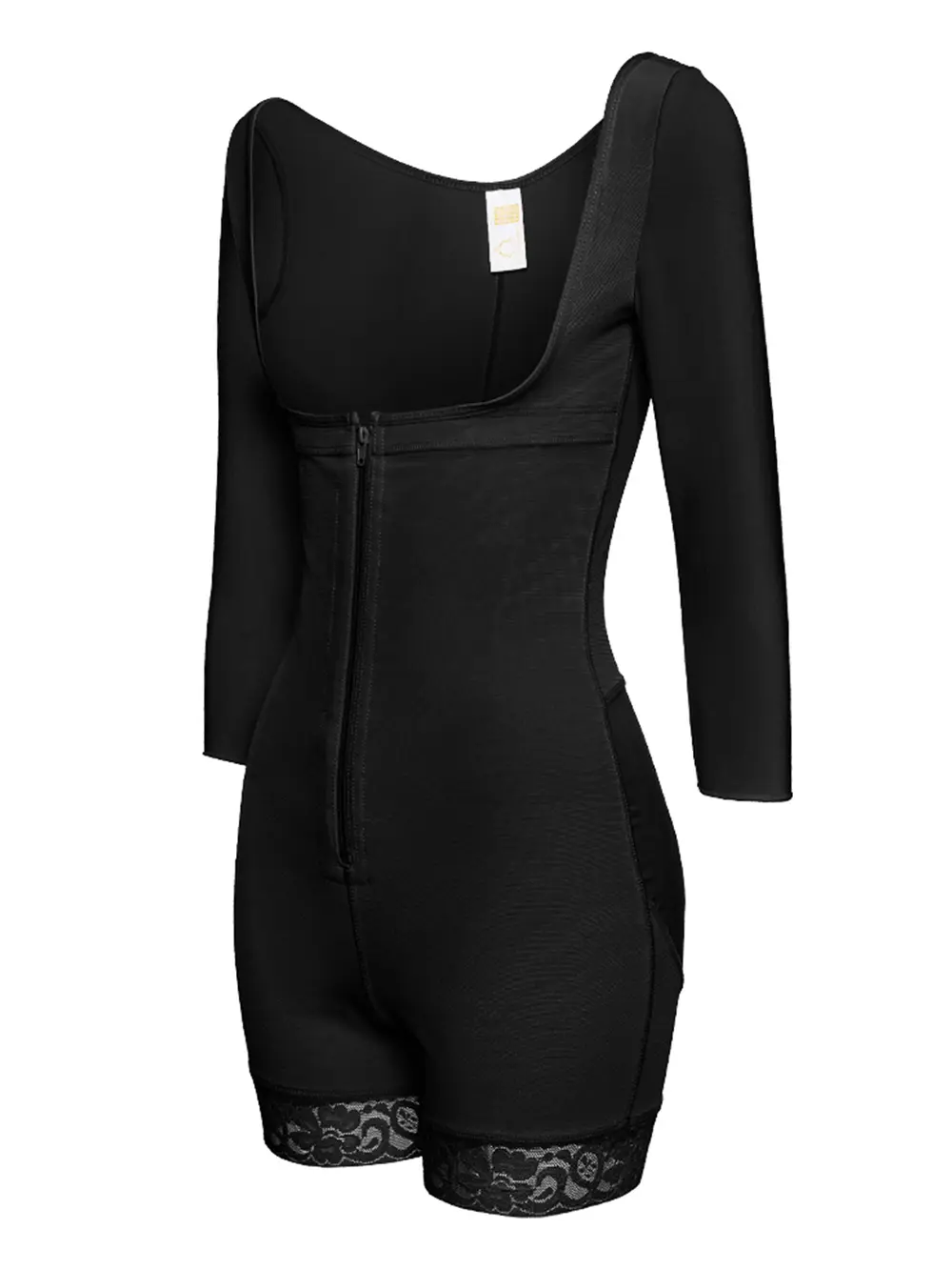 Full Size Zip Up Lace Detail Long Sleeve Shapewear, image 13