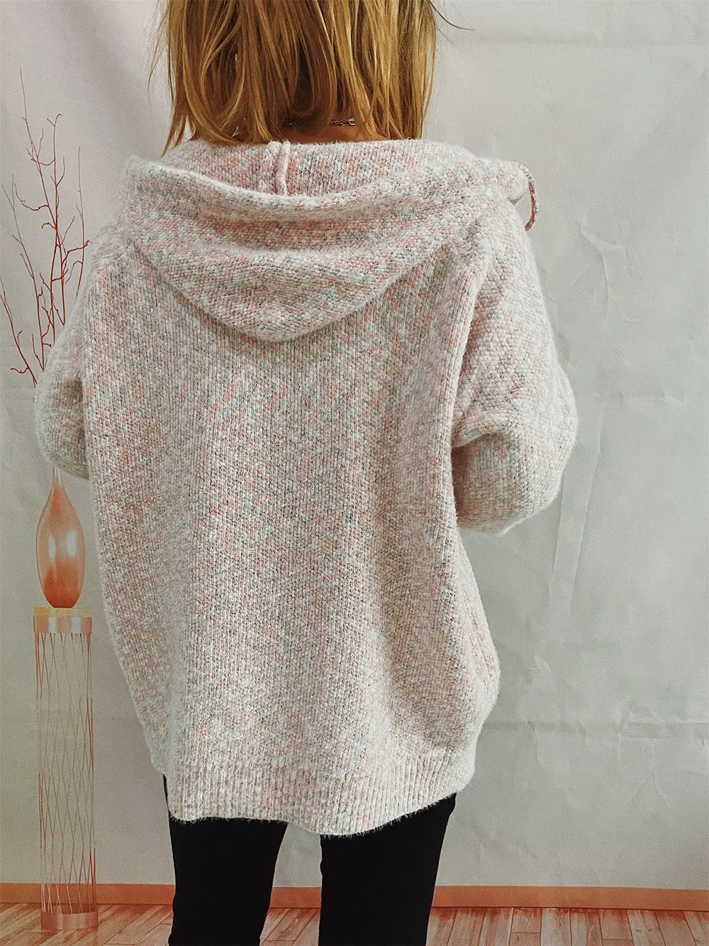 Zip Up Drawstring Long Sleeve Hooded Sweater, image 8