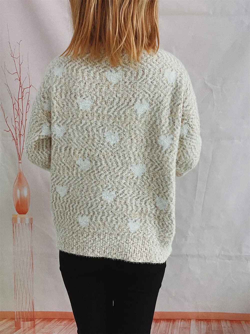 Heart Heathered Turtleneck Drop Shoulder Sweater, image 11