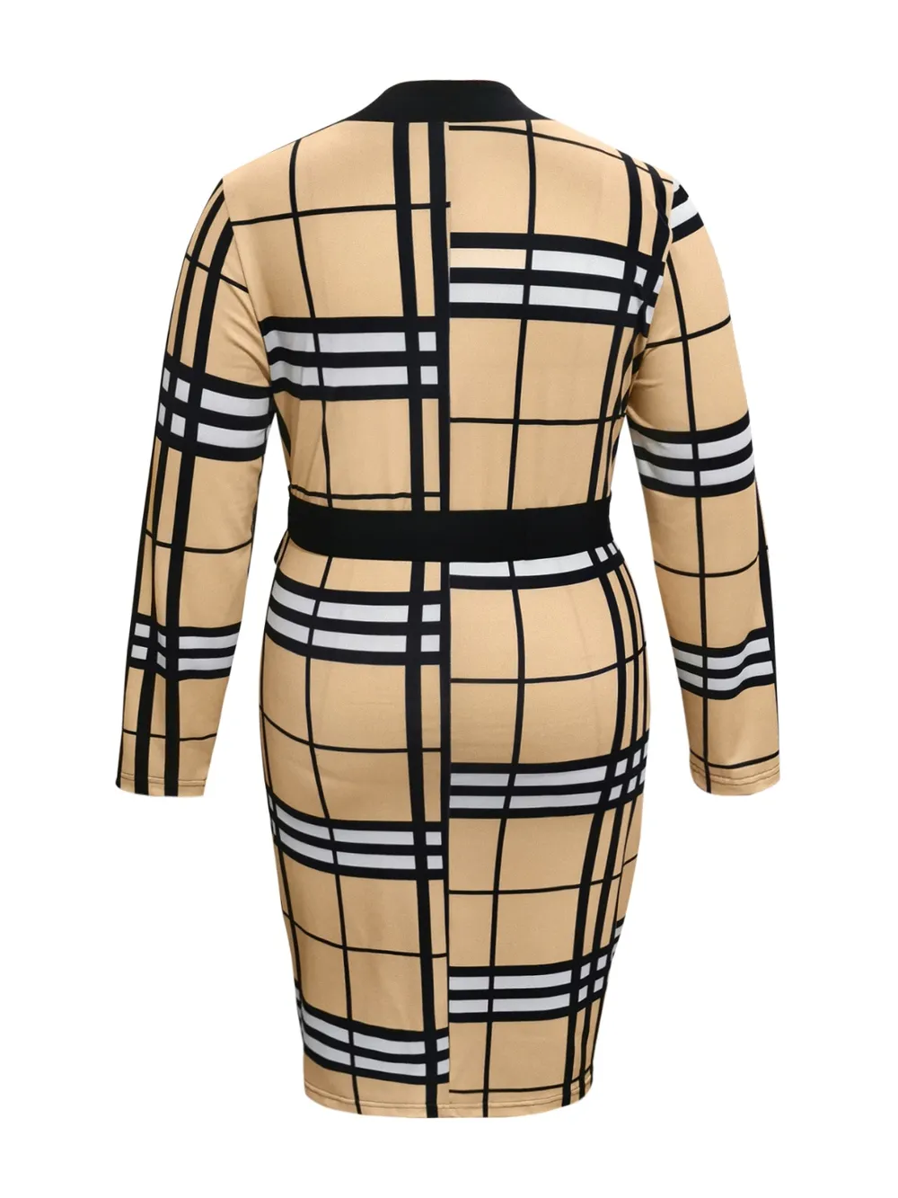 Plus Size Plaid V-Neck Long Sleeve Wrap Dress, image 2