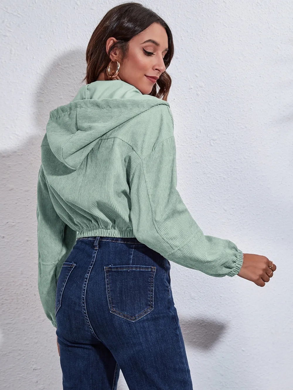 Drawstring Hooded Zip Up Jacket with Pockets, image 9