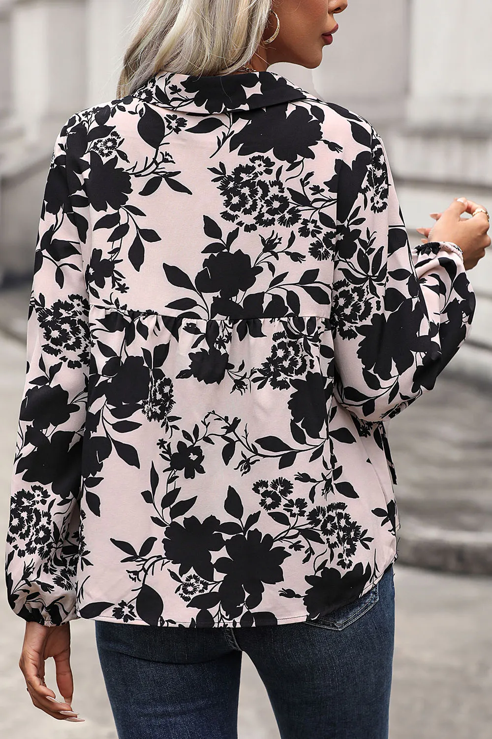 Printed Tie Neck Balloon Sleeve Blouse, image 2