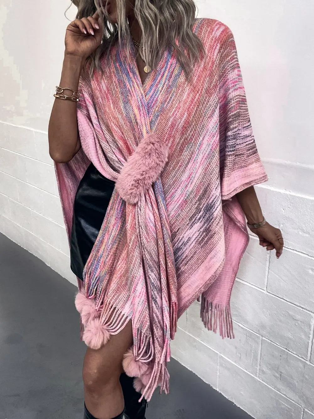 Heathered Fringe Hem Poncho, image 4