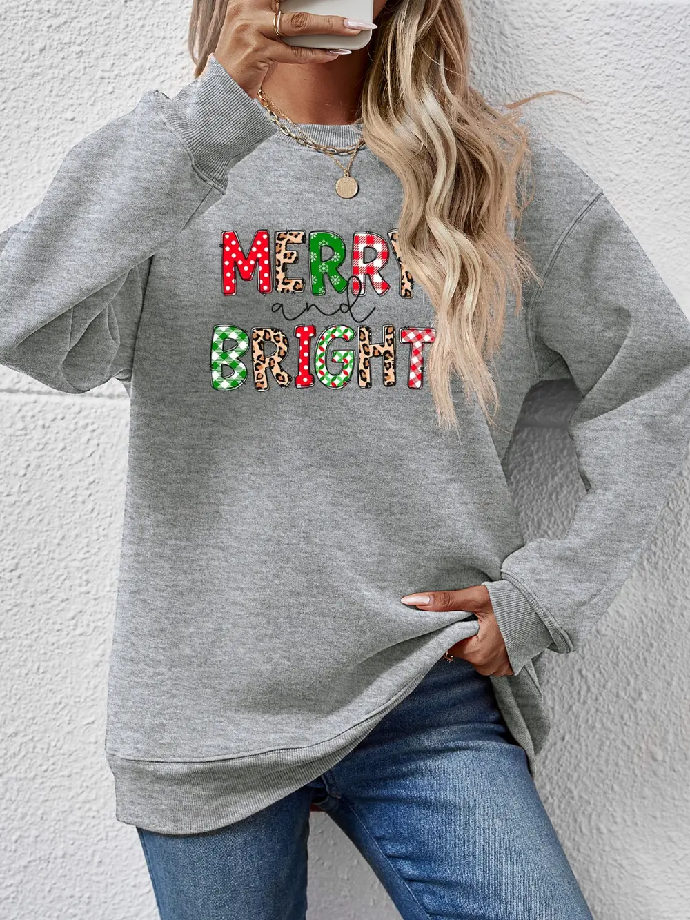 MERRY AND BRIGHT Round Neck Sweatshirt, image 25