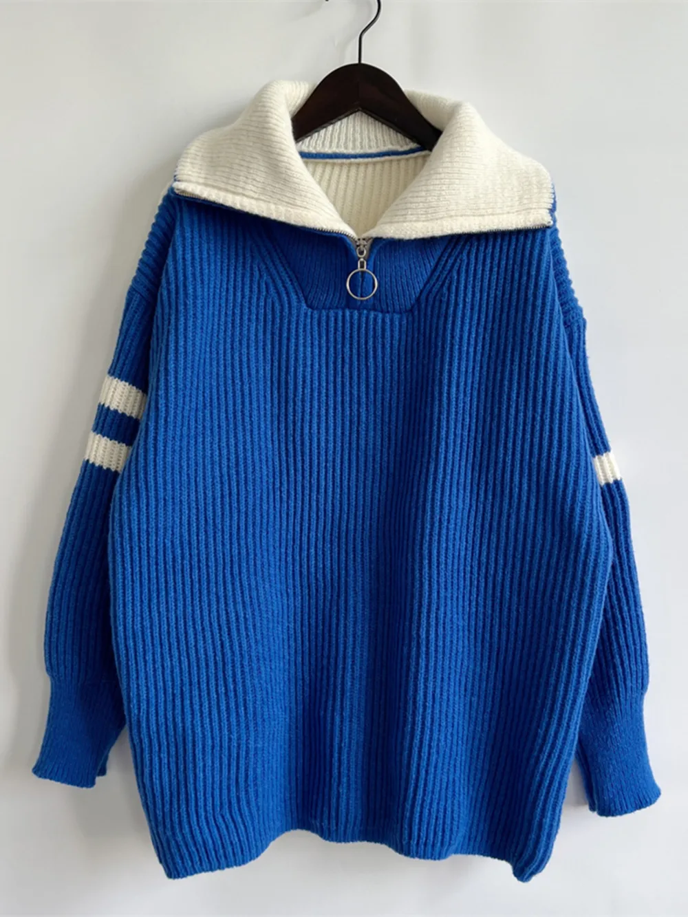 Ribbed Two-Tone Half Zip Sweater, image 3