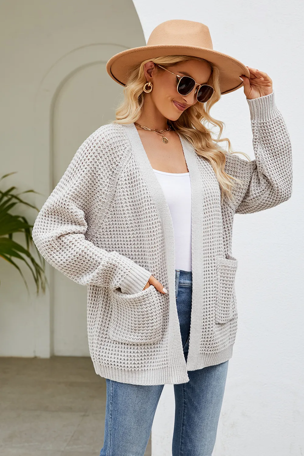 Open Front Long Sleeve Cardigan with Pockets, image 6