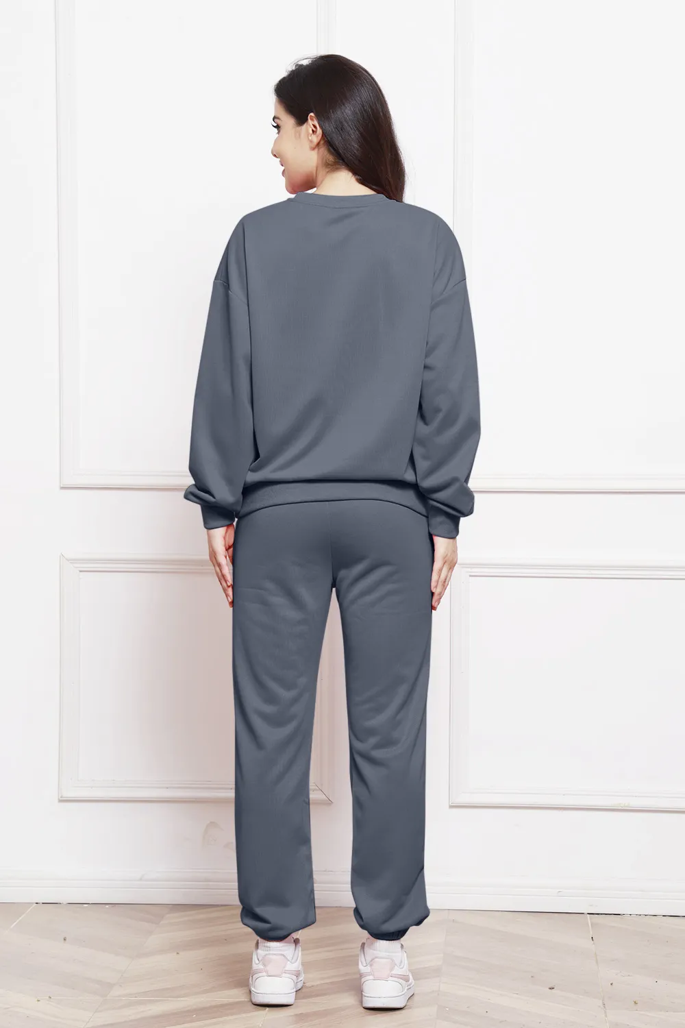 Round Neck Long Sleeve Sweatshirt and Pants Set, image 12