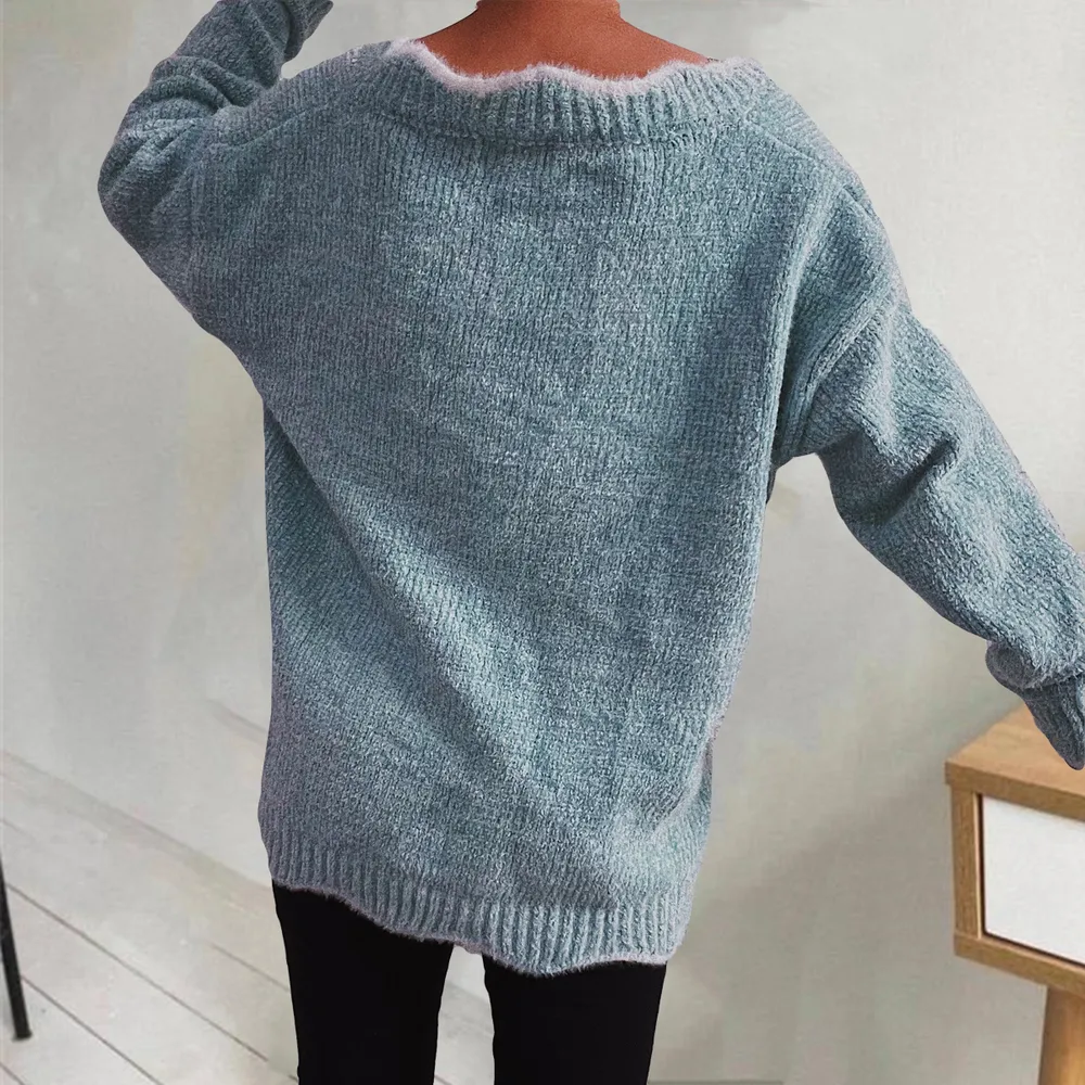 V-Neck Drop Shoulder Long Sleeve Sweater, image 6