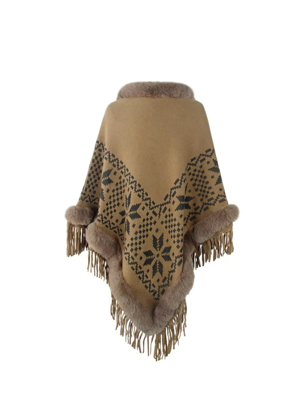 Fringe Geometric Cape Sleeve Poncho, image 13
