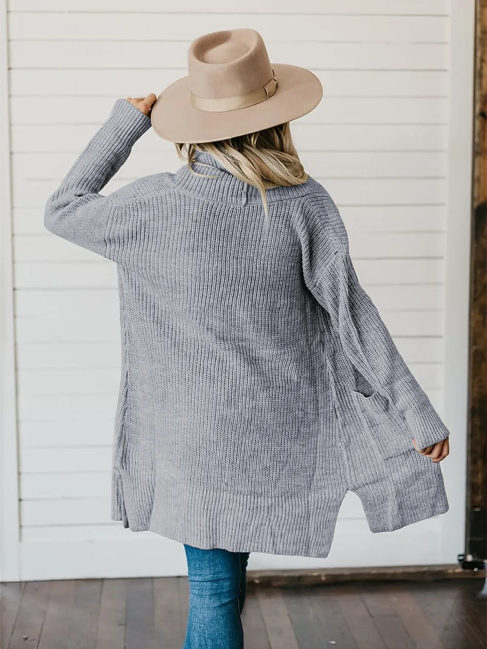High-Low Open Front Cardigan with Pockets, image 3