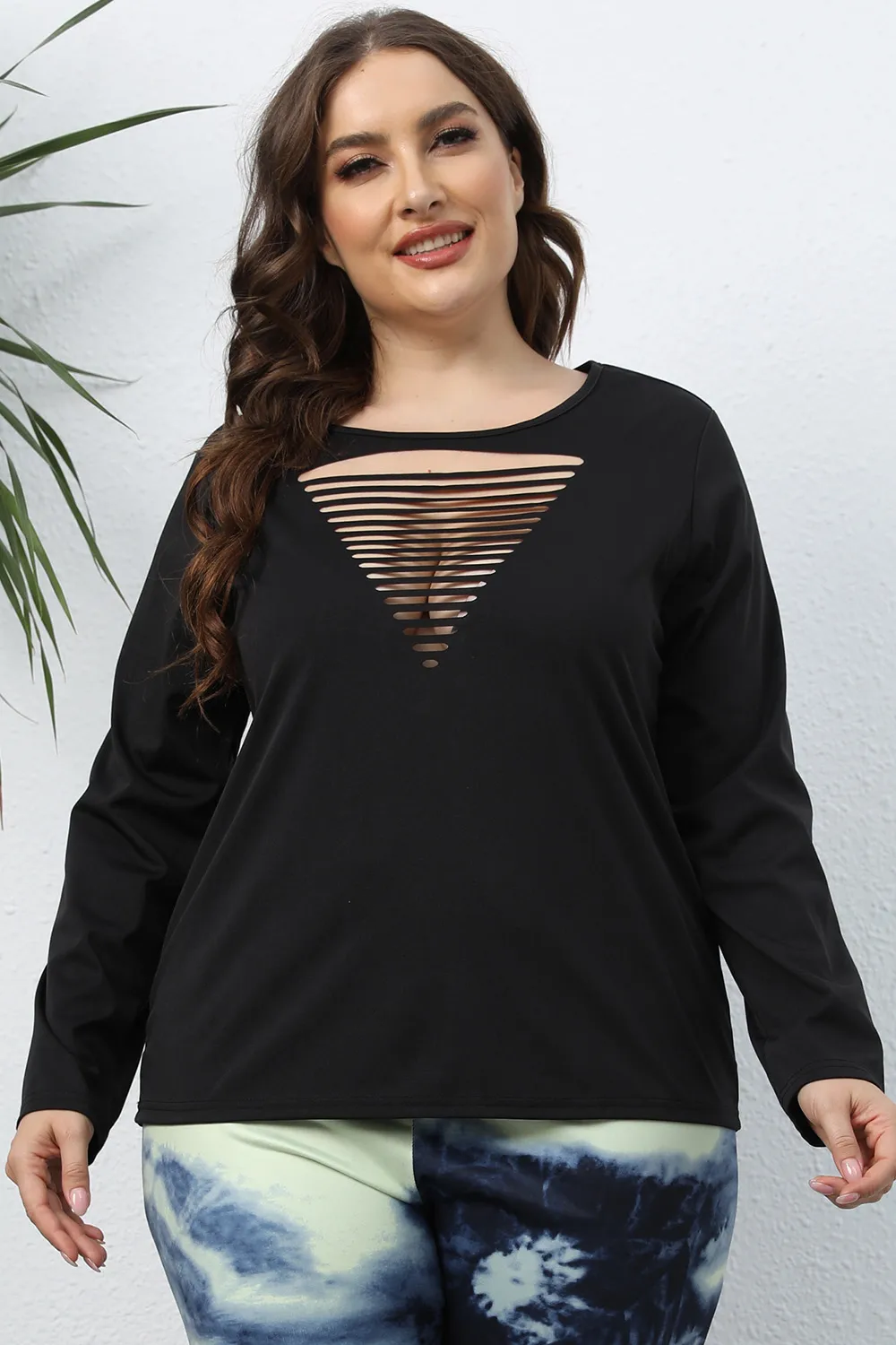 Plus Size Cutout Front Long Sleeve T-Shirt, image 3