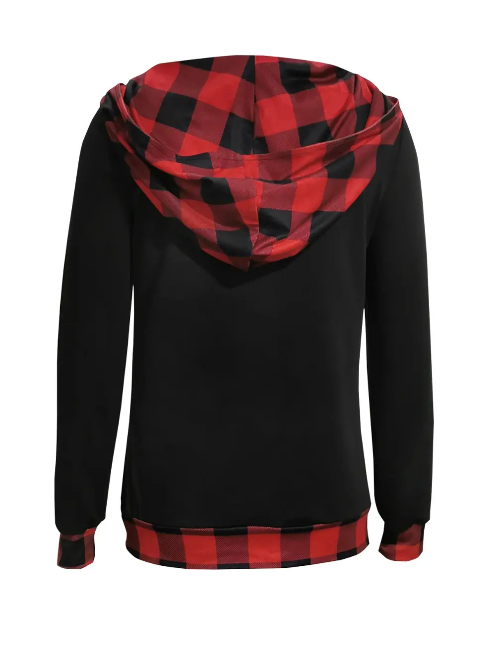 Plaid Long Sleeve Hooded Blouse, image 3