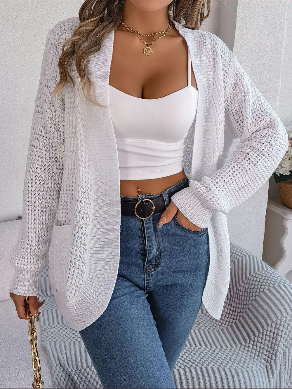 Open Front Long Sleeve Cardigan with Pockets, image 6