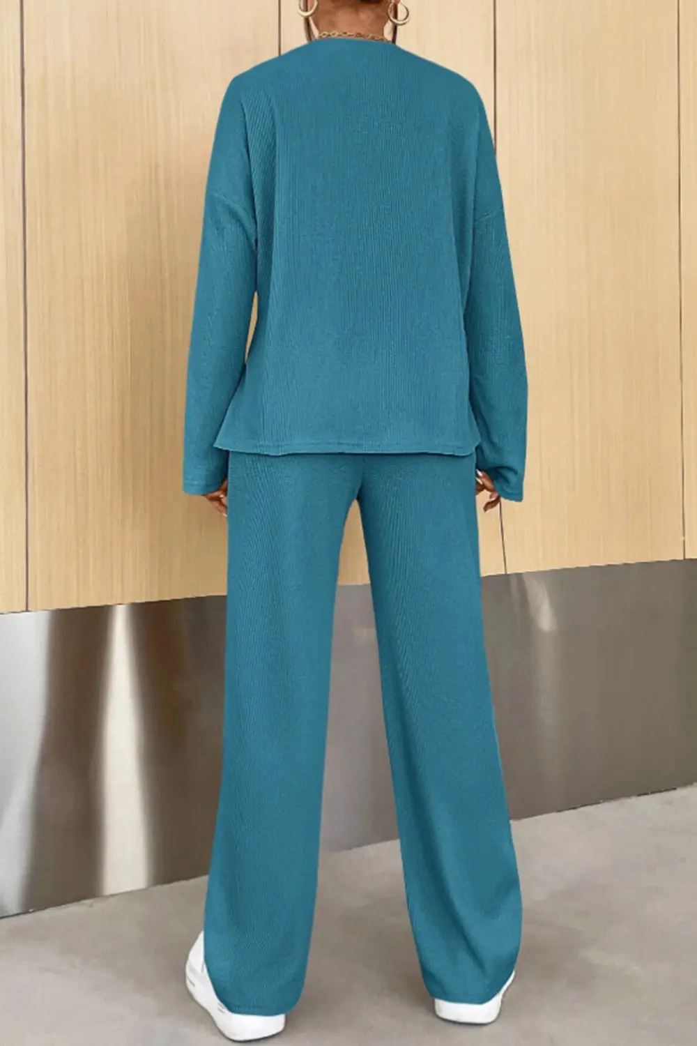 Ribbed Half Button Top and Pants Set, image 3