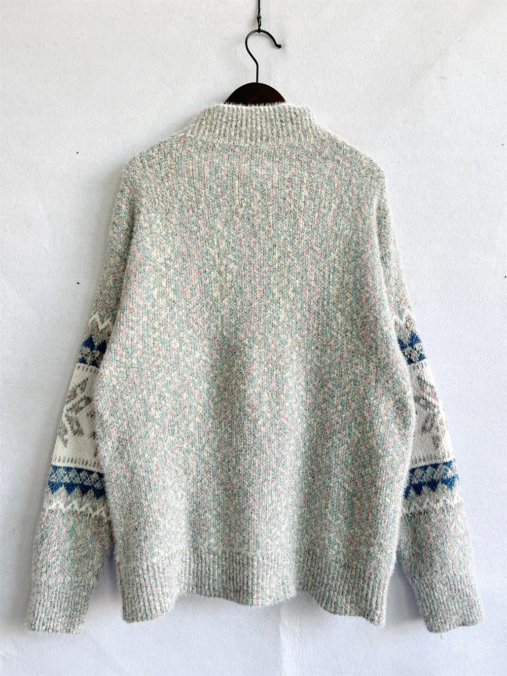 Geometric Mock Neck Dropped Shoulder Sweater, image 17