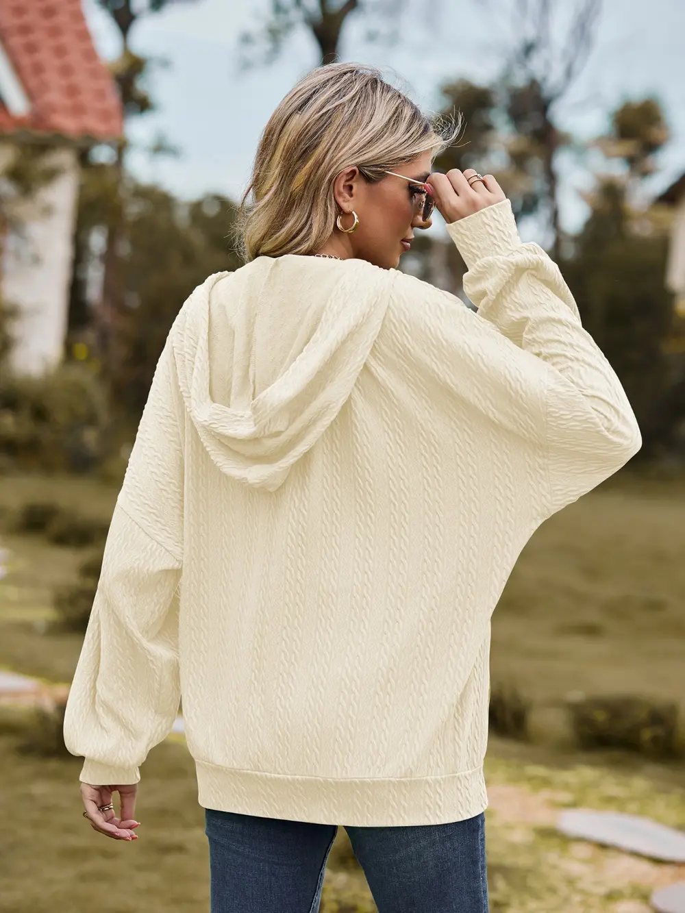 Zip Up Drawstring Long Sleeve Hooded Jacket, image 29