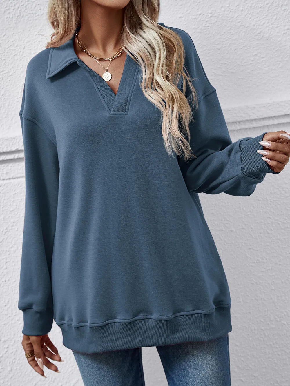 Collared Neck Dropped Shoulder Sweatshirt, image 14