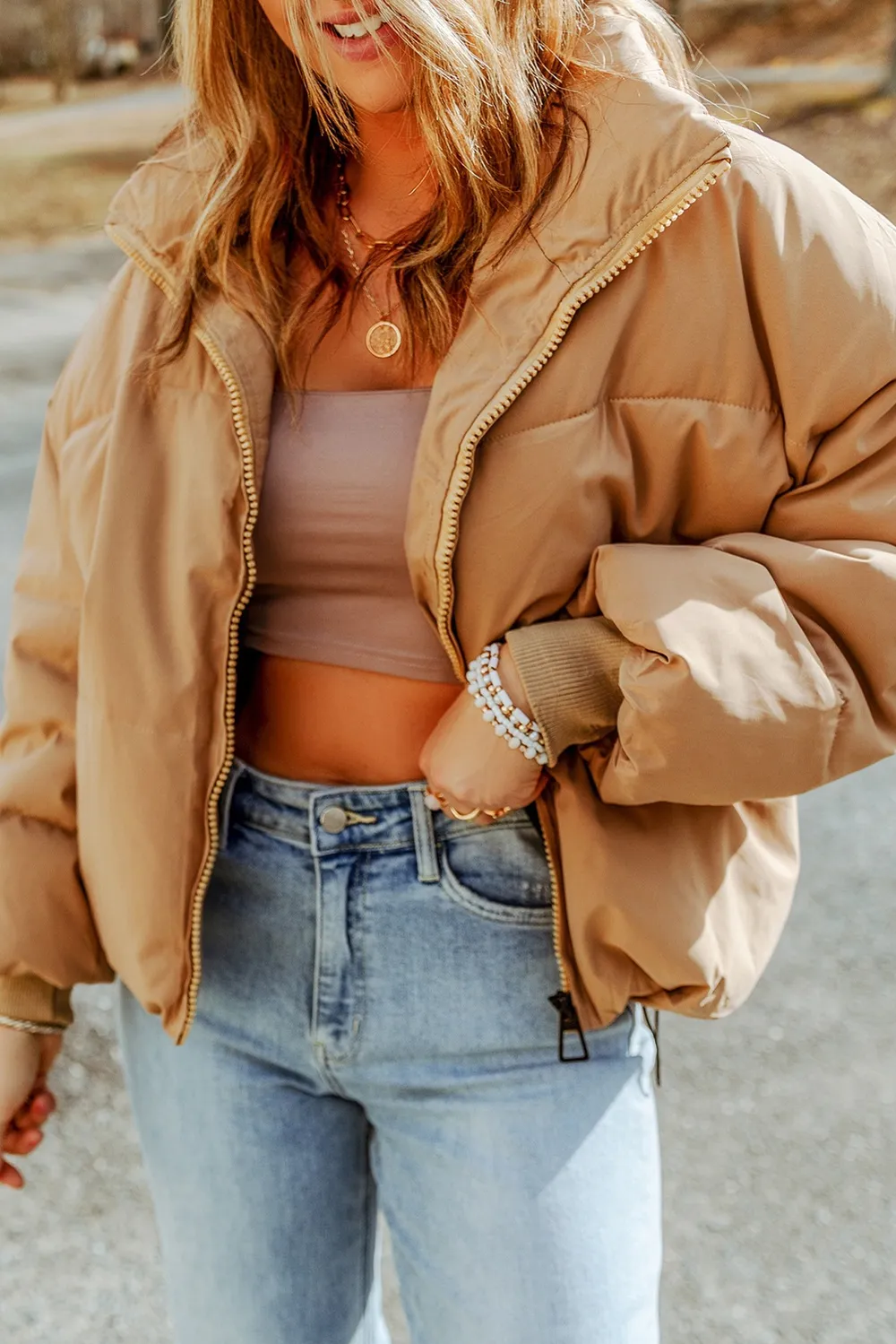 Zip Up Collared Neck Coat with Pockets, image 5