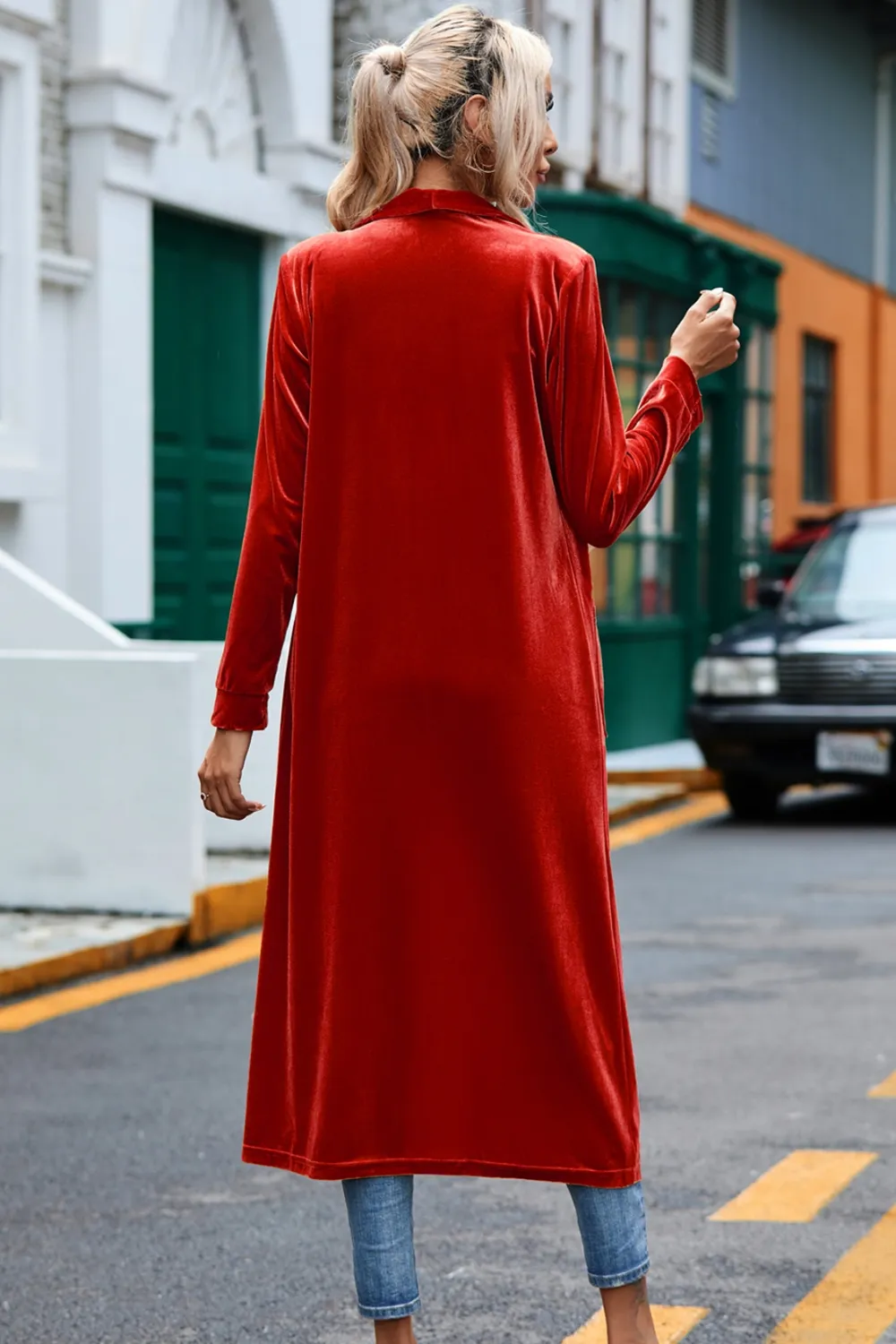 Velvet Open Front Long Cardigan with Pockets, image 9